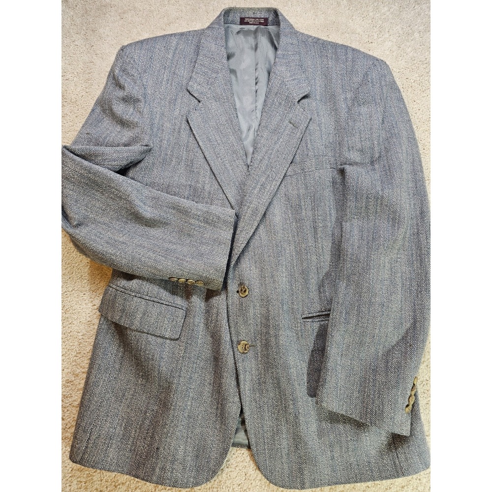Evan-Picone Men's Gray Herringbone Wool Sport Coat Blazer 2 Button Made in USA